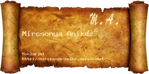 Mircsonya Anikó névjegykártya